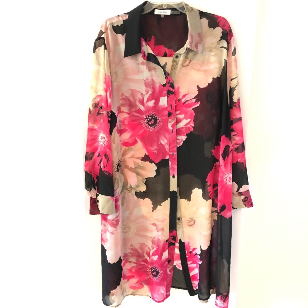 Pink Floral Button-Front Shirt Dress